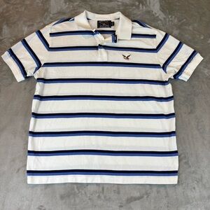 American Living Blue Stripe White Polo Shirt Top Mn’s XL